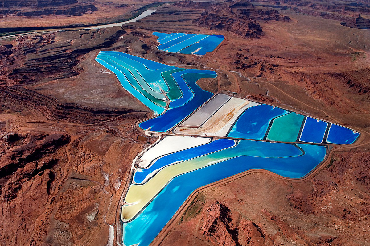 Picture of Colorado River water diverted into potash-mine settling ponds near Moab, Utah