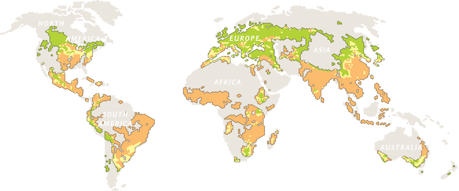 Map of potential changes in crop yields