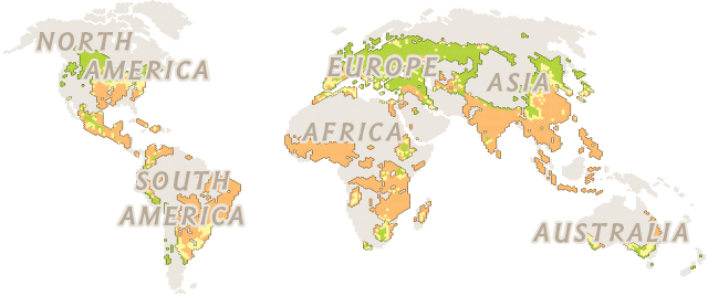 Map of potential changes in crop yields