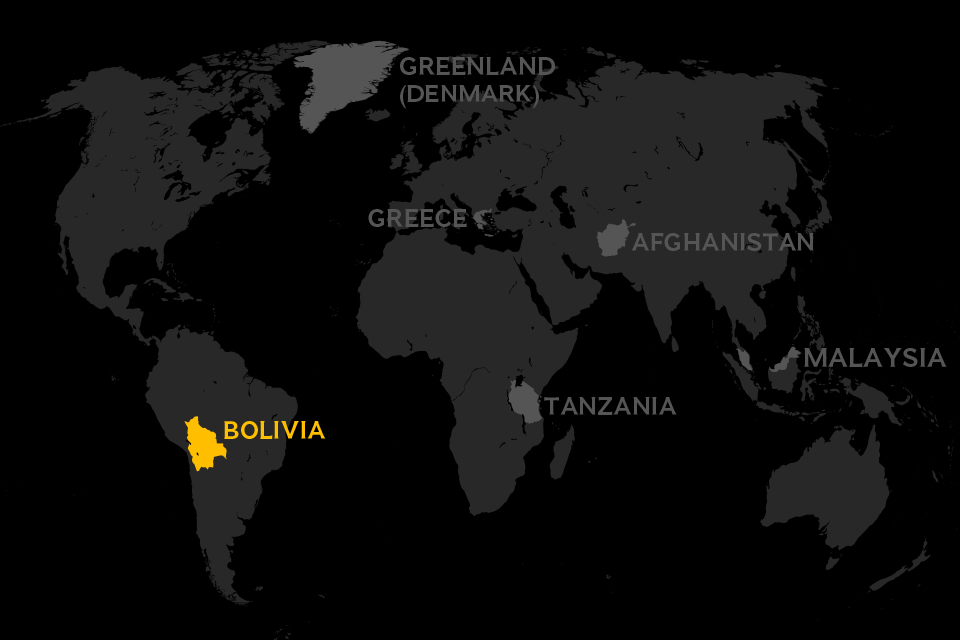 Map of world locating Bolivia