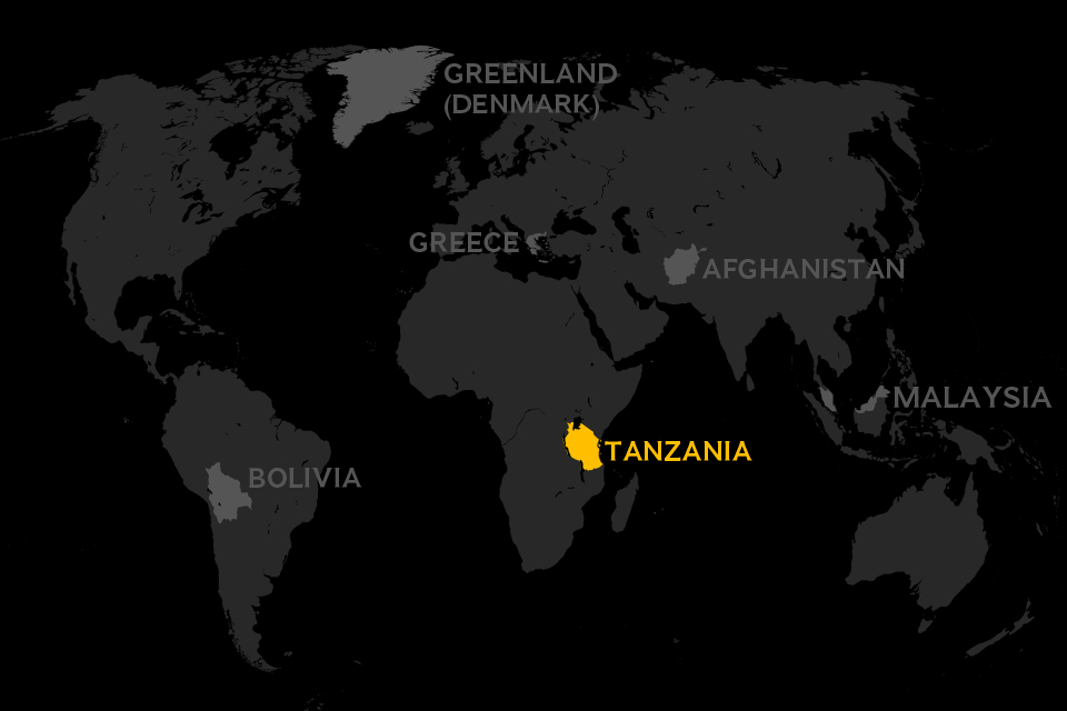Map of world locating Tanzania