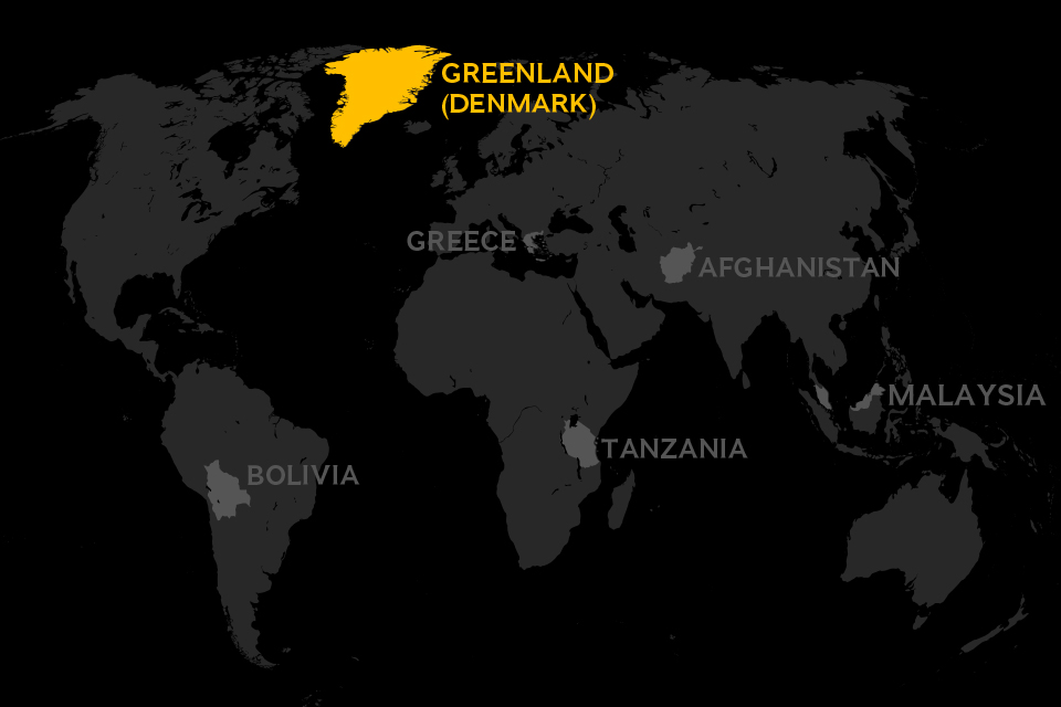 Map of world locating Greenland