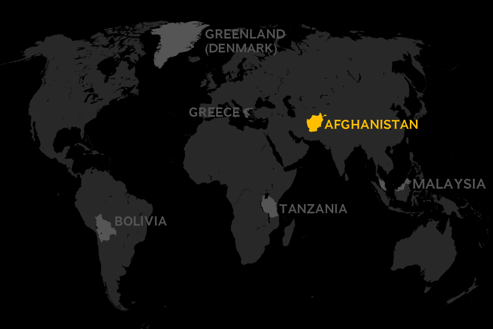Map of world locating Afghanistan
