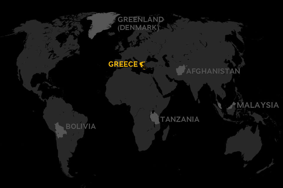 Map of world locating Greece